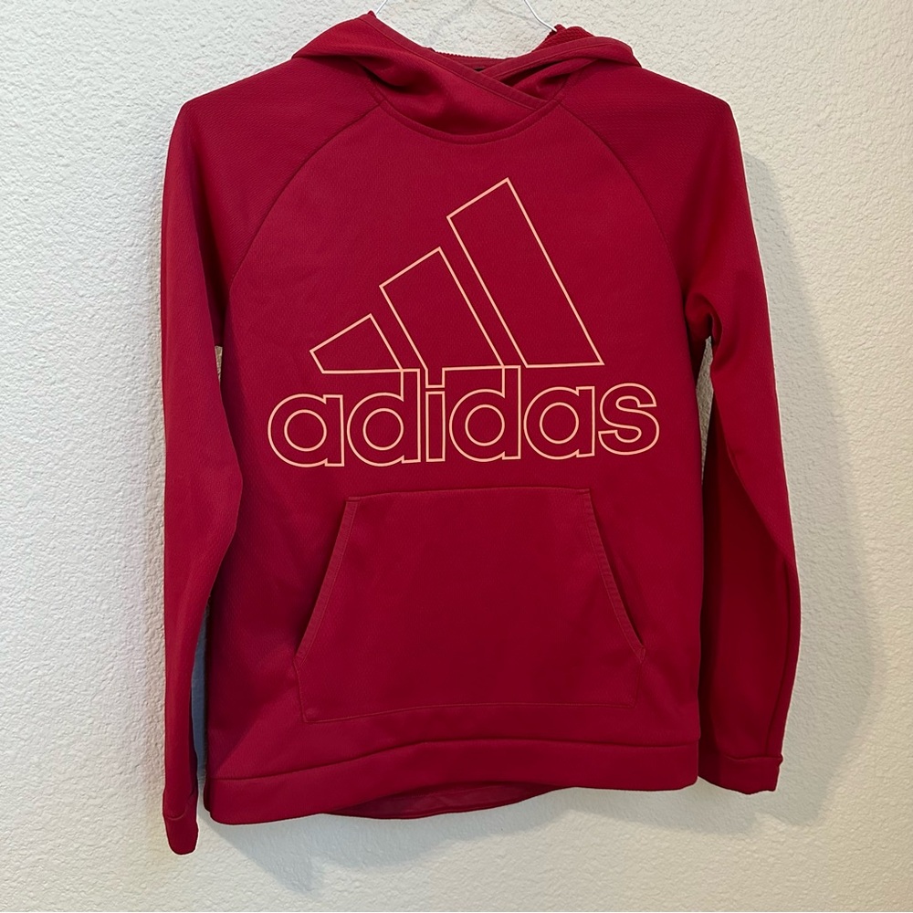 Adidas Woman's Classic Red Hoodie With Large Logo Size Small